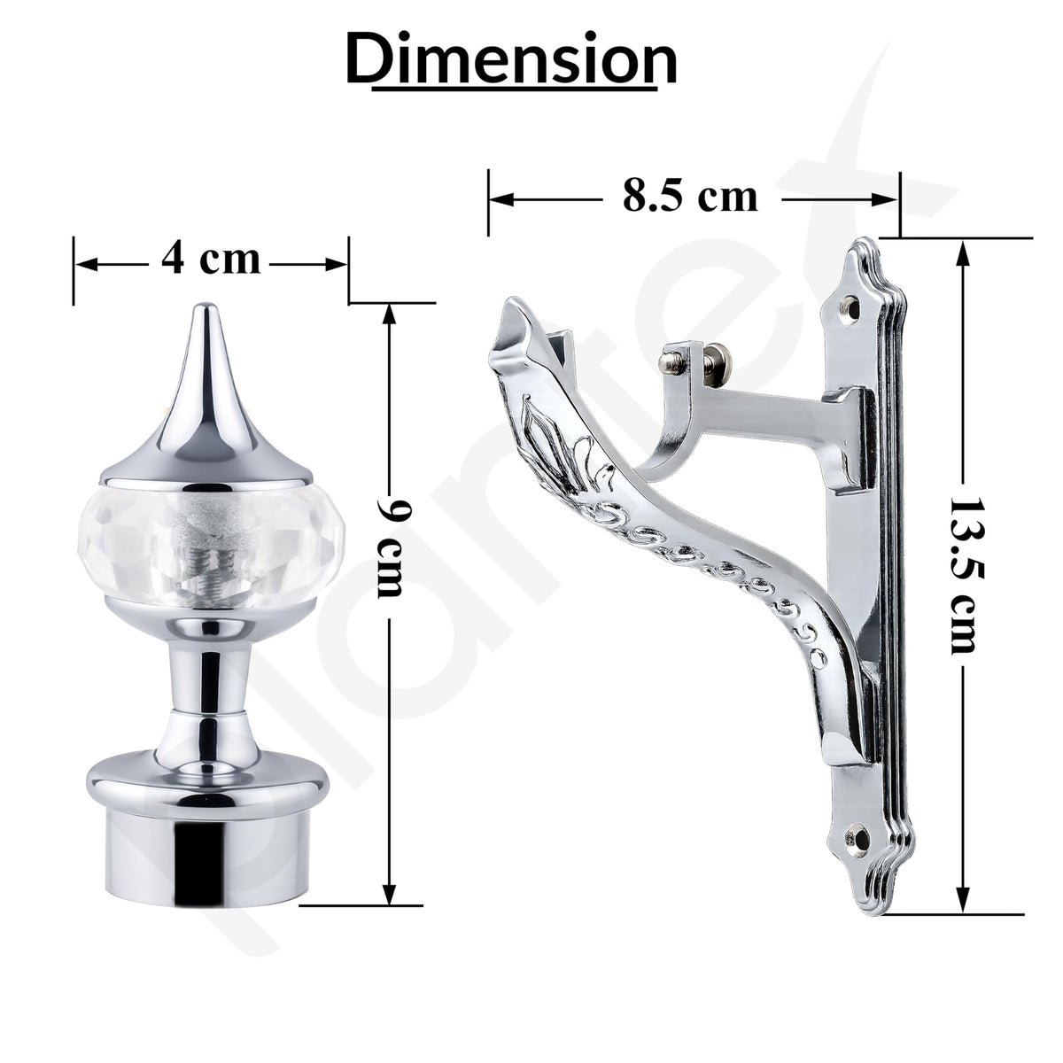 Plantex Heavy Duty Aluminium Diamond Curtain Holder/Curtain Brackets/Curtains Rod Holder with Support 1 Inch Rod (Chrome - 1 Pair)-2