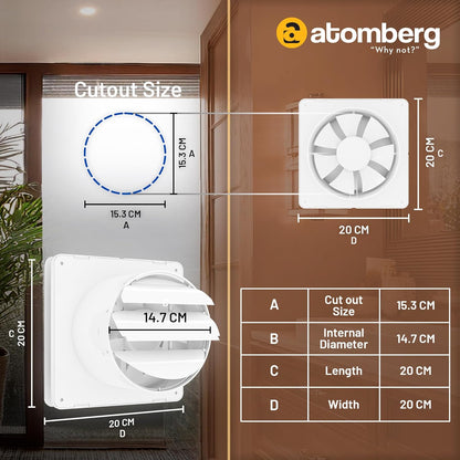atomberg Studio Exhaust Fan 150mm (6 Inches) | BLDC Motor | 6.8W| Low Noise | 2000 RPM| Ideal for Bathroom,Kitchen | Easy to Clean | Installation-Round Cut (153mm) | 2 Years Warranty | (Gloss White)