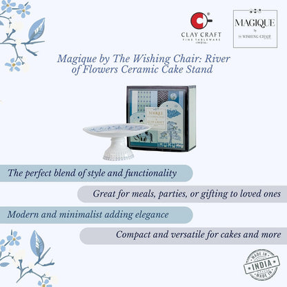 Magique by The Wishing Chair x ClayCraft : River of Flowers Ceramic Cake Stand - 10-Inch | Elegant Pedestal for Desserts and Pastries | Perfect for Cakes, Cupcakes, Tarts, and Pastries