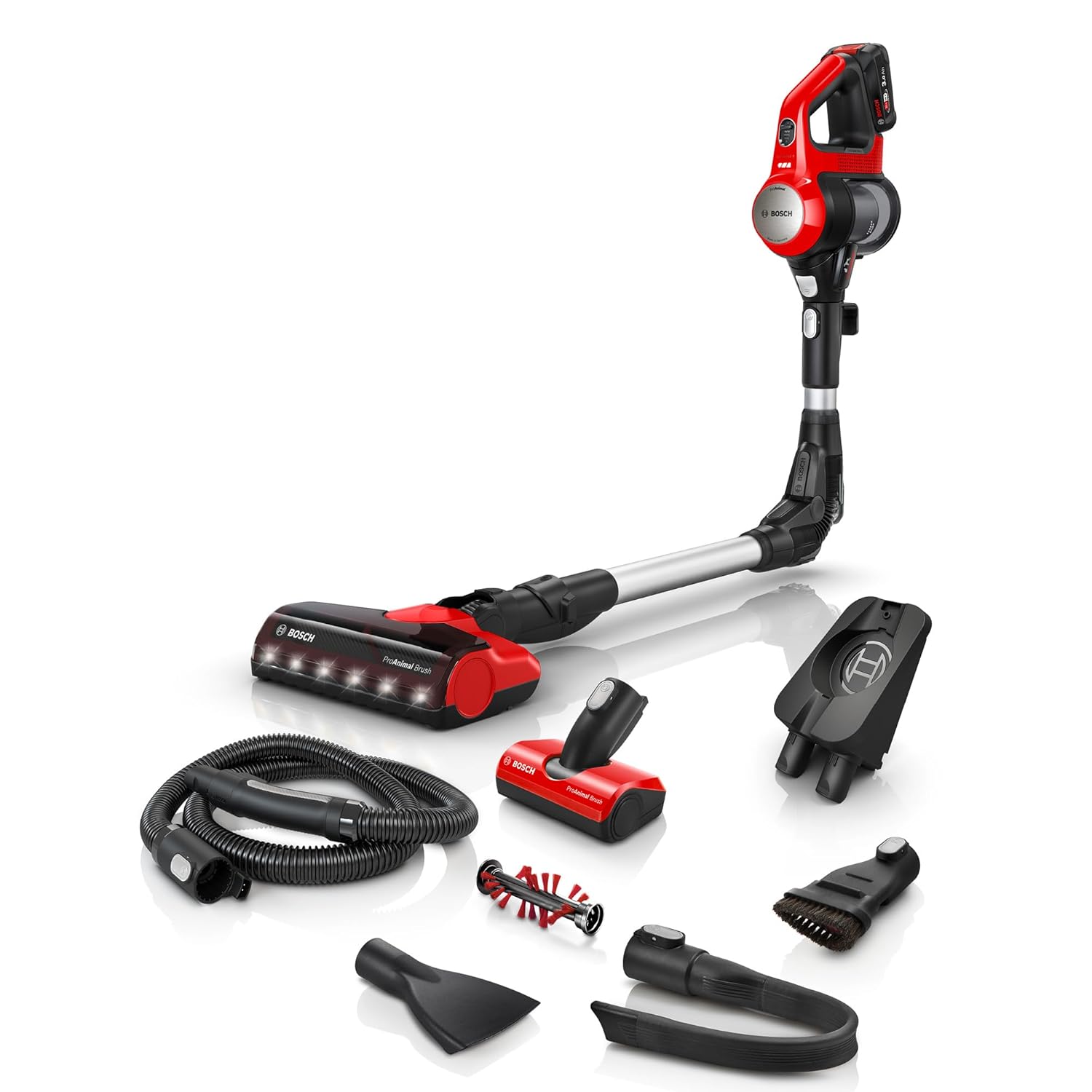 Bosch Unlimited 7 ProAnimal, Cordless Vacuum Cleaner with Rechargeable 3.0 Ah Battery and FlexTube, LED Lighting, 10 Year Motor Warranty, in Tornado Red