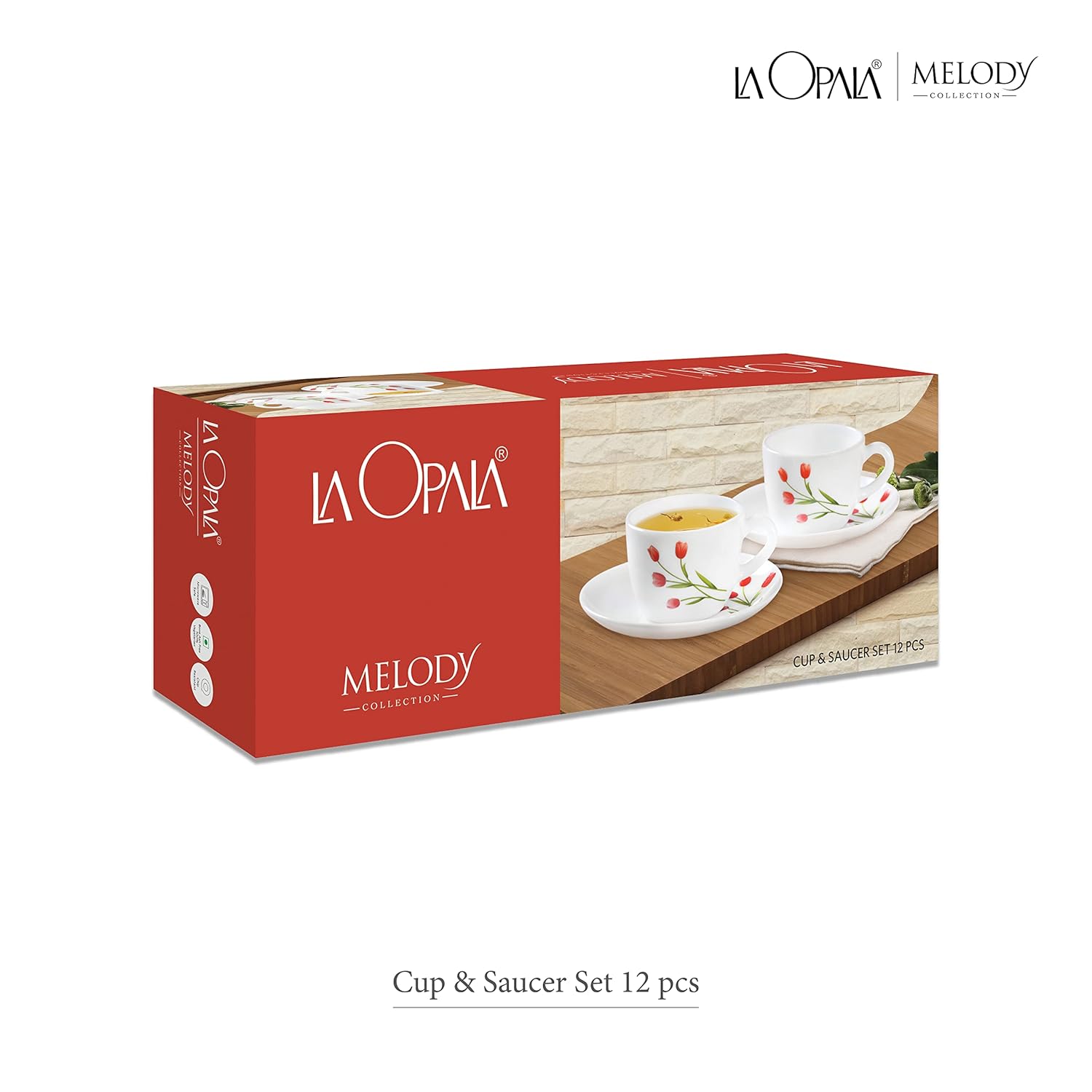 La Opala, Novo Collection Opal Glass Crockery | Cup & Saucer Lily, Set of 12 | Trinty Green, 150 ml | for Tea & Coffee | Microwave Safe | 100% Vegetarian | Extra Strong | Super Light | Super White