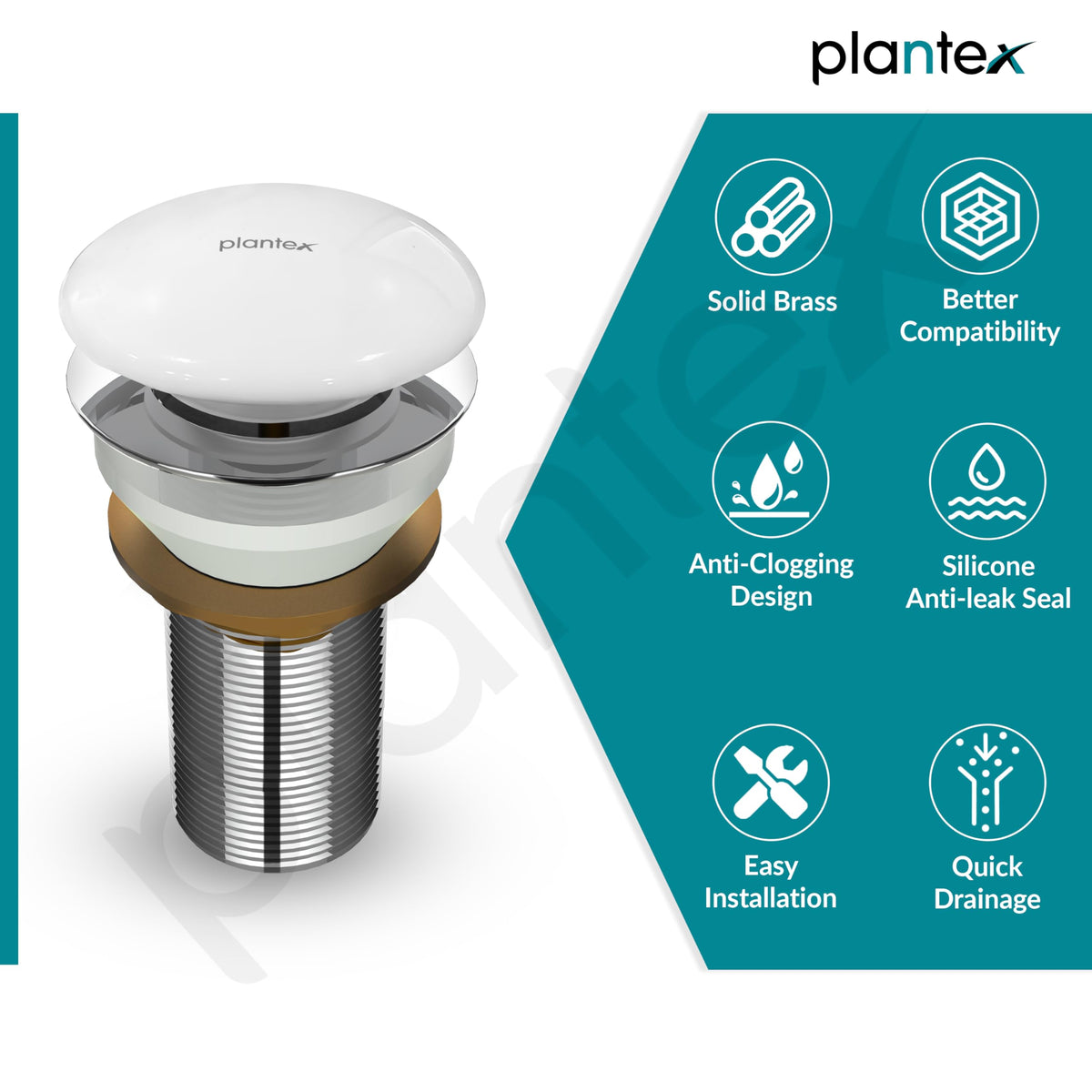 Plantex Pure Brass Waste Coupling for Wash Basin/3 inch Drain Out let System Full Thread Pop up Waste Coupling (White - Pack of 1)-6