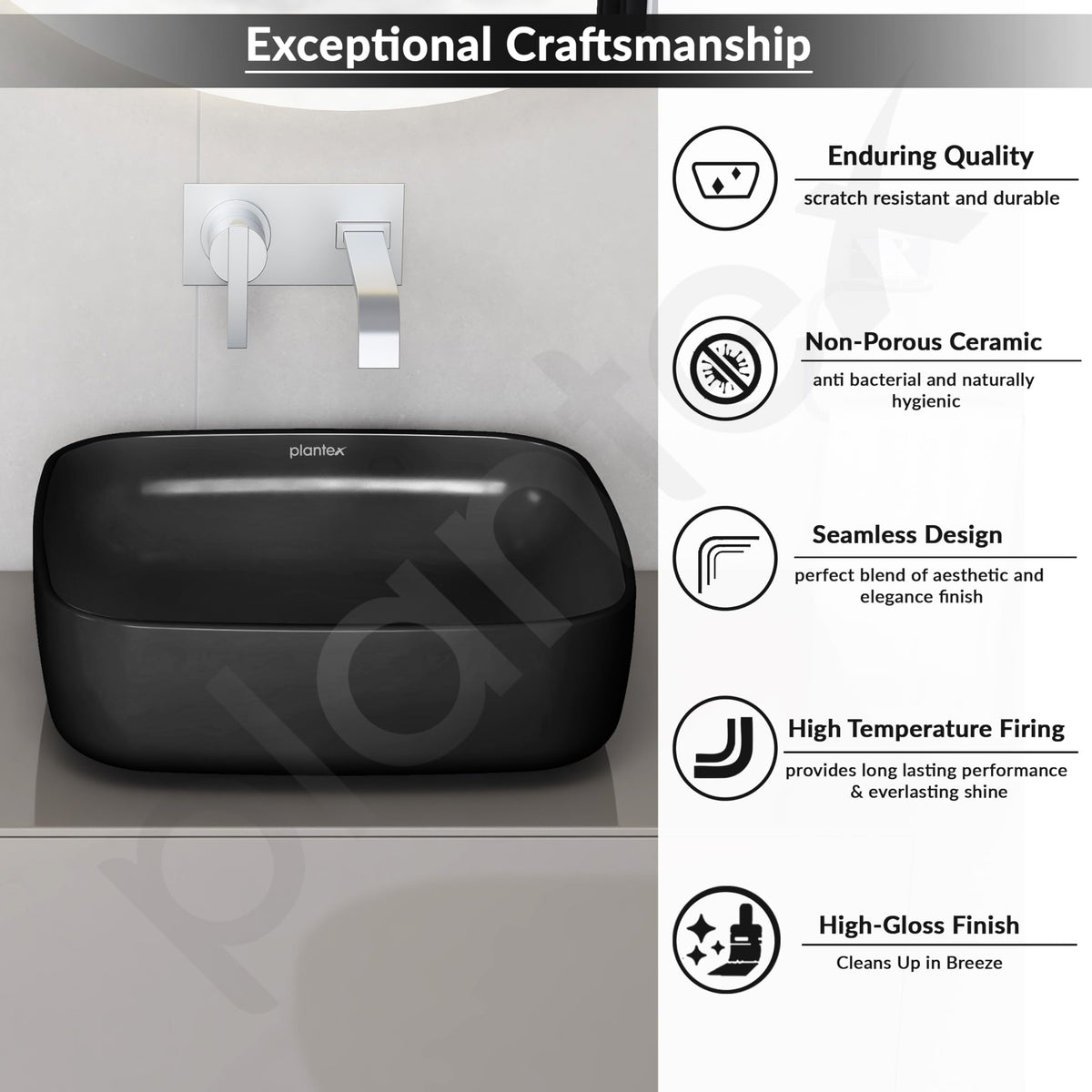 Plantex Ceramic Commode with Washbasin/Rimless Washdown Commode for Toilet/S Trap Western Toilet Combo/Bathroom Wash Basin - (Matt Black)-3
