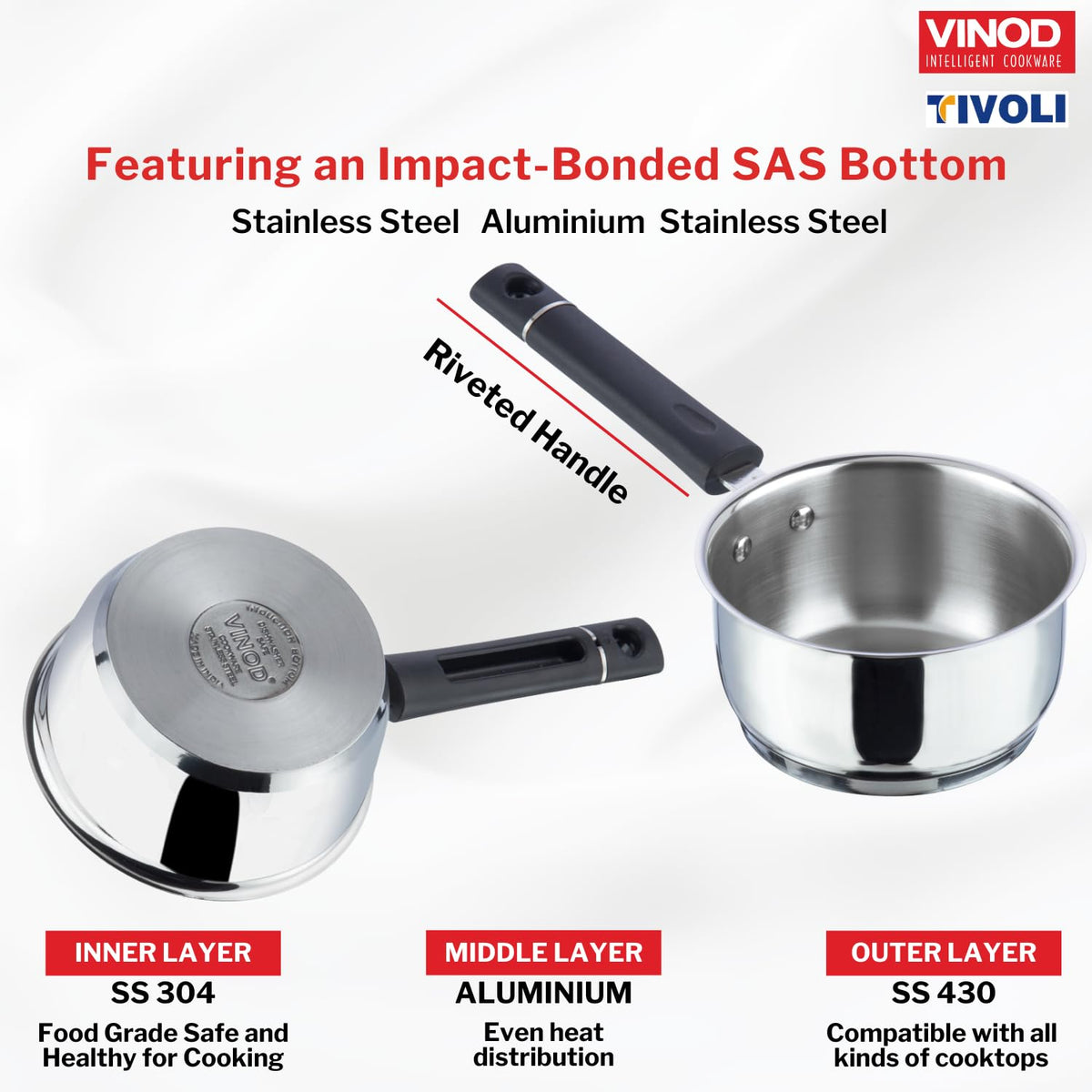 Vinod Stainless Steel Tivoli Saucepan  (Induction Friendly)