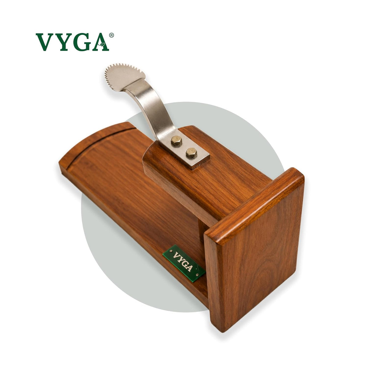 Vyga Bold Teak Wood Coconut Scraper with Iron Blade, Traditional Kerala Handcrafted Design, Bowl Ring Base