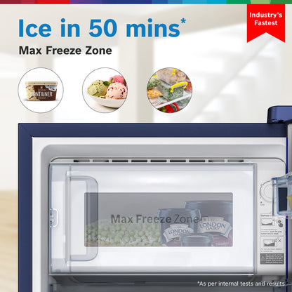 BOSCH 187L, 4 Star, Single Door Refrigerator with Industry's largest base drawer, vegetable box* & Beverage space (CST18B34PI, Feather blue) 18 Hr Cooling Retention, 2.5x Cooling, inverter compressor