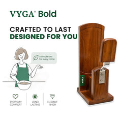 Vyga Bold Teak Wood Coconut Scraper with Iron Blade, Traditional Kerala Handcrafted Design, Bowl Ring Base
