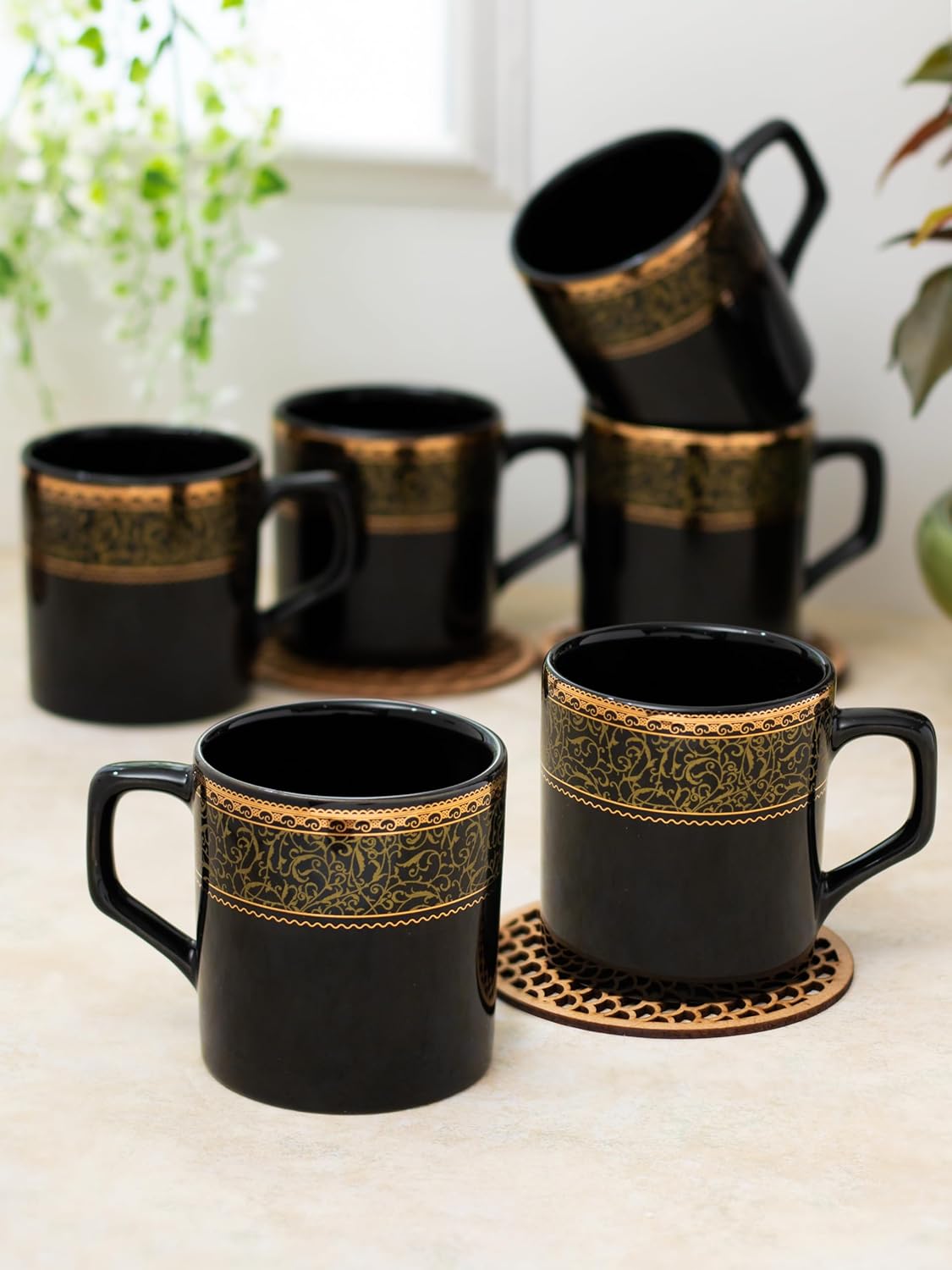 Clay Craft Fine Ceramic Printed Director Tea/Coffee Mugs Sets of 6-200 ml Each (BG 608), Tea Cup Set of 6, Microwave & Dishwasher Safe, Mugs for Coffee, Cups Set of 6, Ideal for Gifting