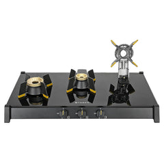 Faber Liftable Burners Freestanding Cooktop | Genius 753 Bk | 75Cm Width | Brass Burners | Manual Ignition | Abs Knobs |