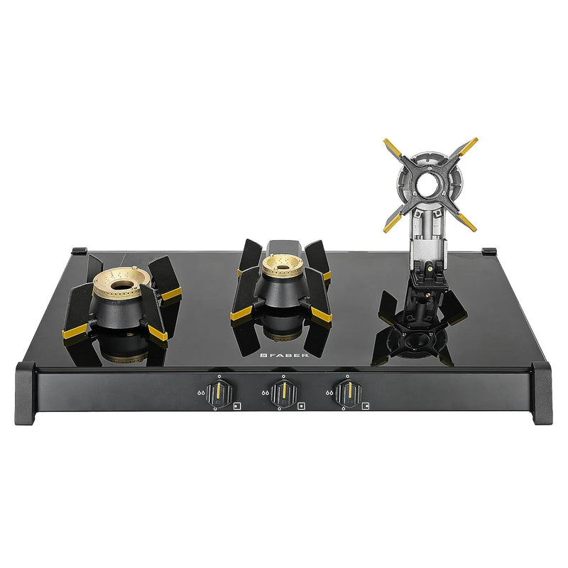 Faber Liftable Burners Freestanding Cooktop | Genius 753 Bk | 75Cm Width | Brass Burners | Manual Ignition | Abs Knobs |