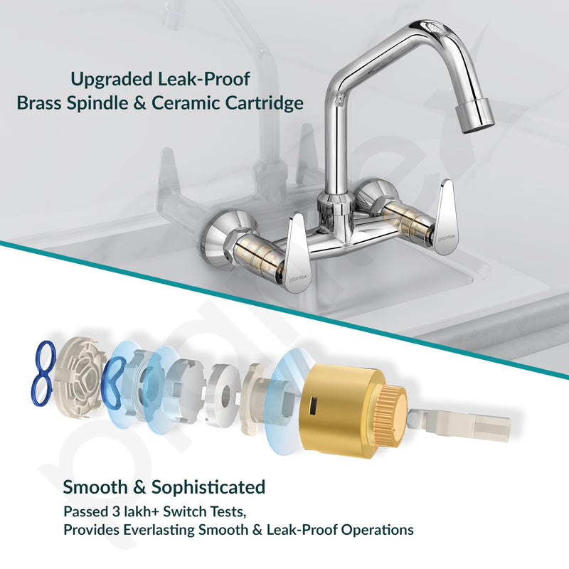 Plantex Pure Brass Sink Mixer Tap Hot and Cold/Kitchen Sink Tap/Water Mixer Tap for Kitchen Sink with Brass Wall Flange and Teflon Tape- 7 Year Warranty by Plantex (LEA-714 -Chrome)-6