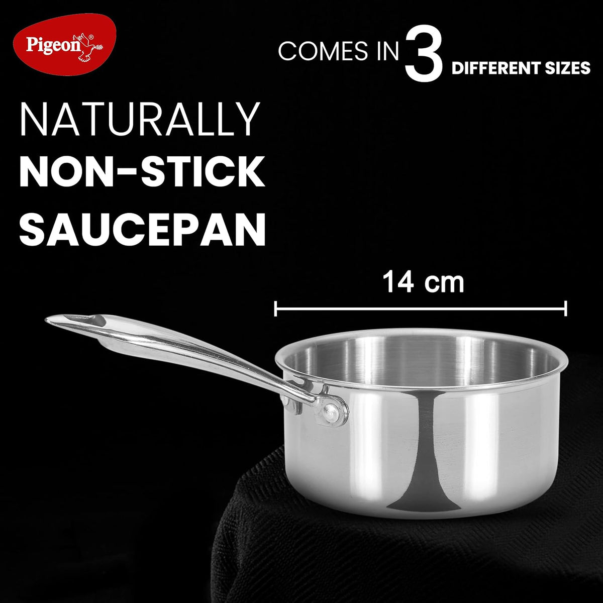 Pigeon Elite Stainless Steel Triply Sauce Pan / Tope, Gas Stove and Induction Compatible