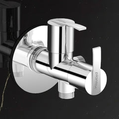 Plantex AQ-1408 Pure Brass 2-Way Angle Valve Tap/Angle Cock for Bathroom/Stop Cock With Brass Wall Flange & Teflon Tape (Mirror-Chrome Finish)-1