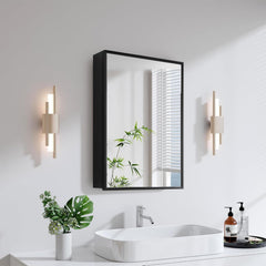 Plantex Bathroom Cabinet with Mirror/Aluminium Framed Bathroom Cabinet Storage/Mirror Cabinet for Bathroom Wall/Bathroom Organiser Cabinet (12x18 Inch, Black)-3