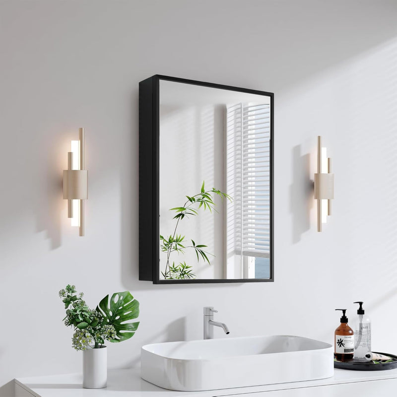 Plantex Bathroom Cabinet with Mirror/Aluminium Framed Bathroom Cabinet Storage/Mirror Cabinet for Bathroom Wall/Bathroom Organiser Cabinet (12x18 Inch, Black)-3