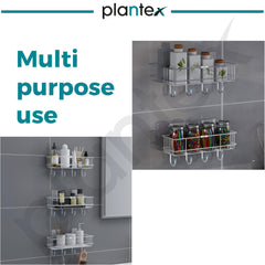 Plantex Stainless Steel Self Adhesive Shelf/Multipurpose Bathroom Shelf with Hooks/Towel Holder/Rack/Bathroom Accessories Set/Bathroom Organiser Without Drill - Pack of 3 (Chrome)-5