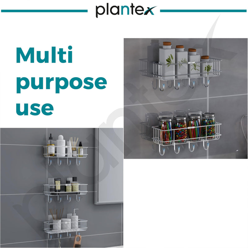 Plantex Stainless Steel Self Adhesive Shelf/Multipurpose Bathroom Shelf with Hooks/Towel Holder/Rack/Bathroom Accessories Set/Bathroom Organiser Without Drill - Pack of 3 (Chrome)-5