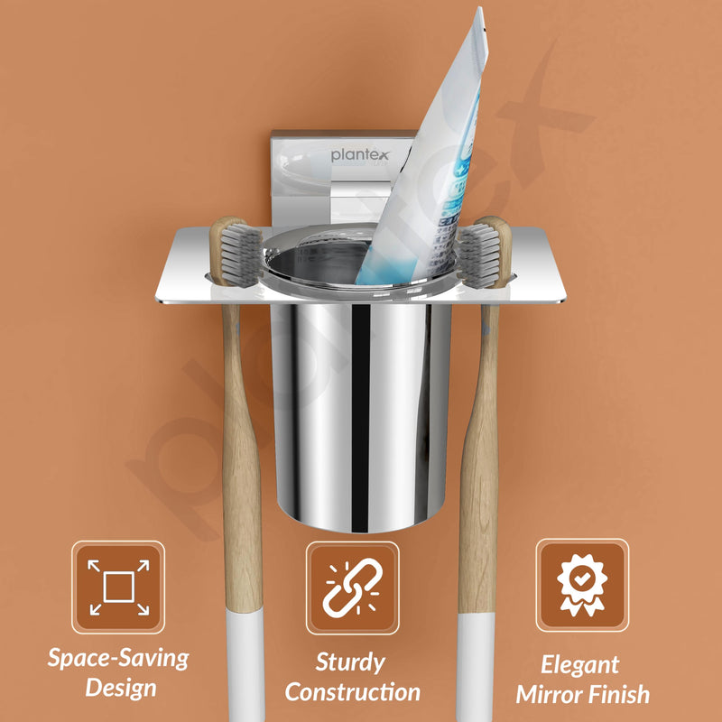 Plantex Stainless Steel Tooth Brush Holder for Bathroom/Tumbler Holder/Bathroom Accessories - Nexa (Chrome)-2