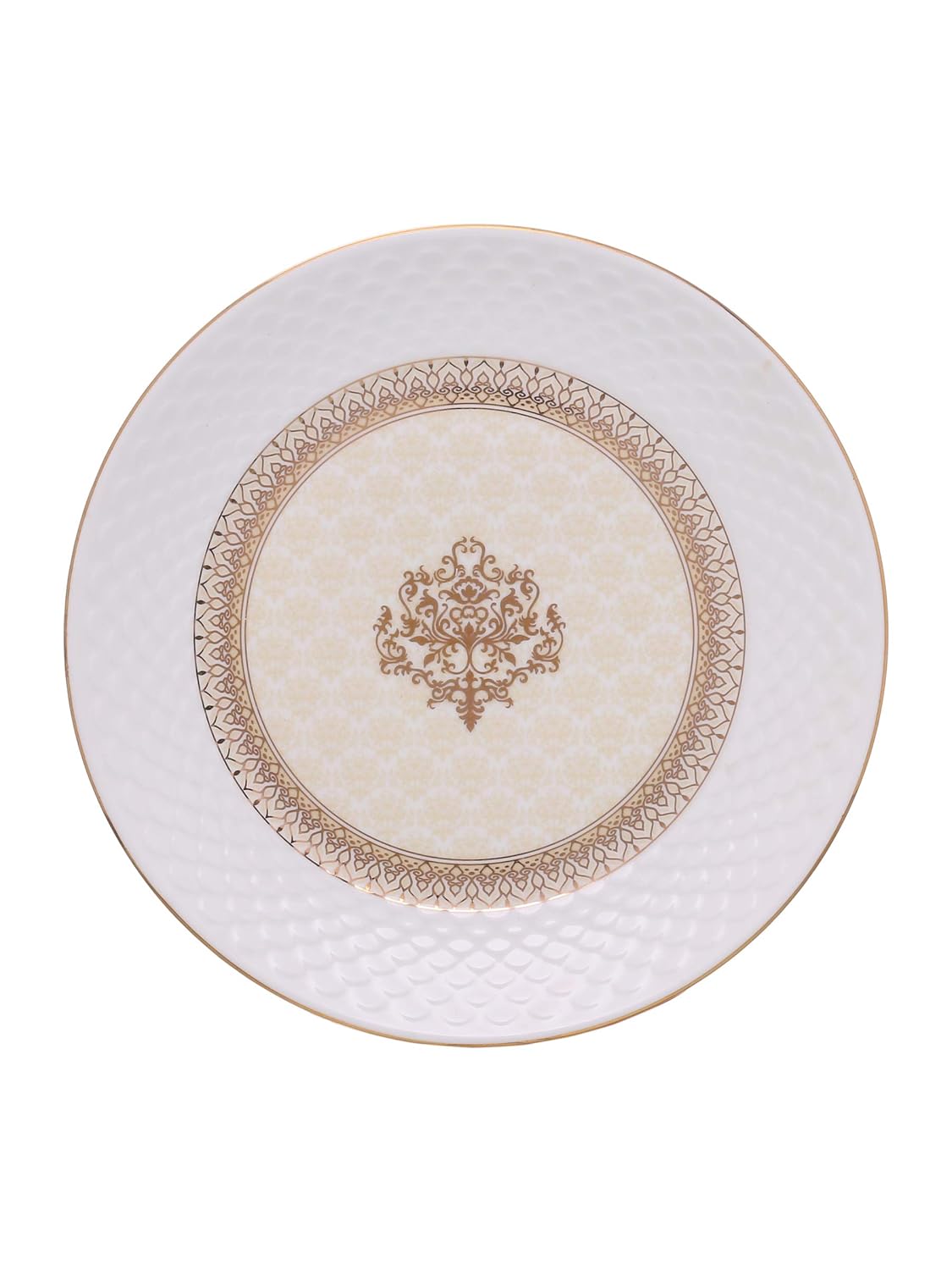 Clay Craft Fine Ceramic Premium Ripple Floral Dinner Set of 40 Pieces, 22K Gold Jaisalmer, for Family of 6, Dinner Set Ceramic, Dining Set for Dinner, Plates and Bowls Set, Crockery Set for Gift