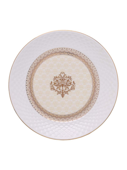 Clay Craft Fine Ceramic Premium Ripple Floral Dinner Set of 40 Pieces, 22K Gold Jaisalmer, for Family of 6, Dinner Set Ceramic, Dining Set for Dinner, Plates and Bowls Set, Crockery Set for Gift