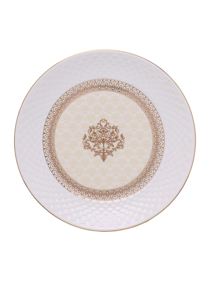 Clay Craft Fine Ceramic Premium Ripple Floral Dinner Set of 40 Pieces, 22K Gold Jaisalmer, for Family of 6, Dinner Set Ceramic, Dining Set for Dinner, Plates and Bowls Set, Crockery Set for Gift