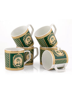 Clay Craft Fine Ceramic Director Printed Tea/Coffee Set of 6-200 ml Each (Green), Tea Cup Set of 6, Microwave & Dishwasher Safe, Mugs for Coffee, Cups Set of 6, Mug Set, Gift Set, Ideal for Gifting