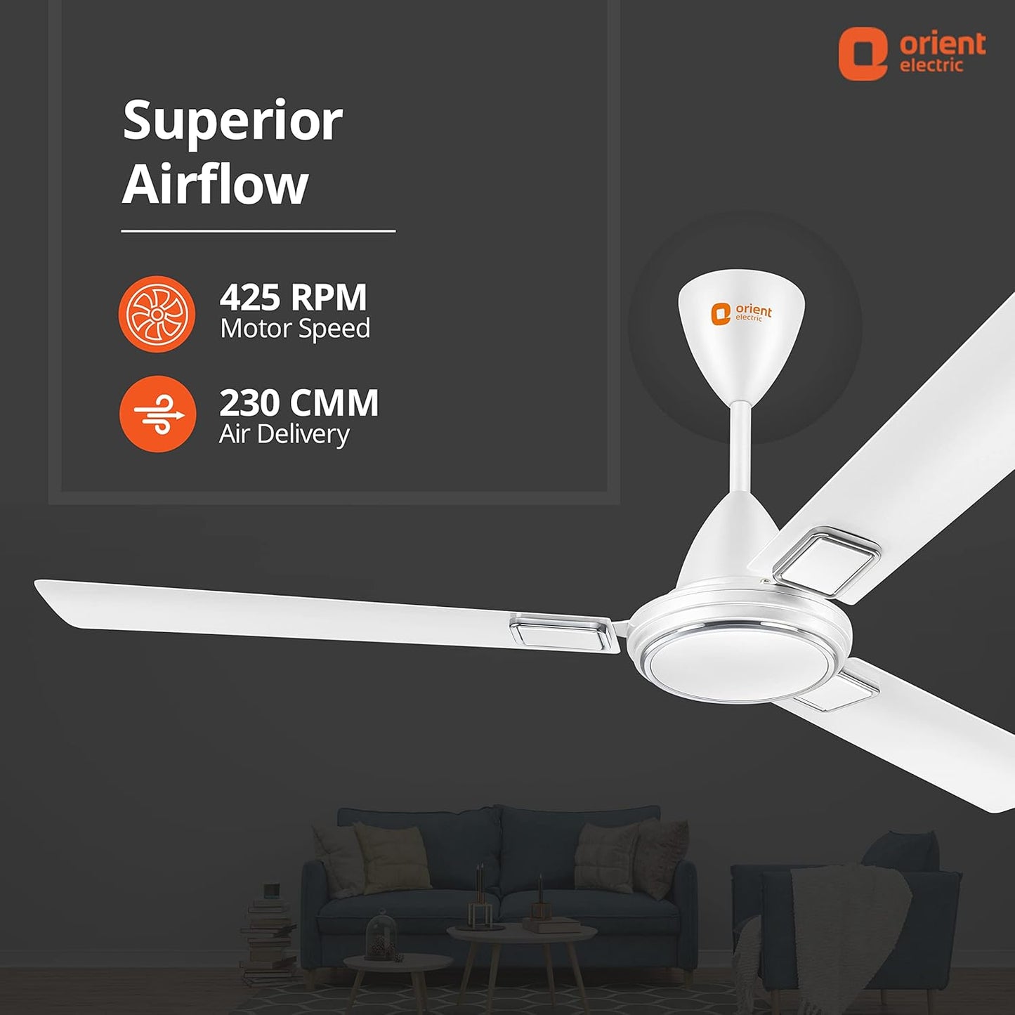Orient Electric 1200 mm Falcon 425 Deco Ceiling Fan (White)