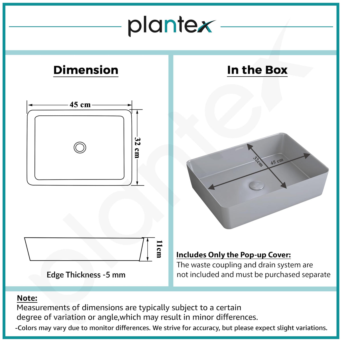 Plantex Melamine Wash Basin/Basin for Bathroom/Tabletop Wash Basin/Restaurants/Office (Grey, 18 x 13 x 4.5 Inch)-3