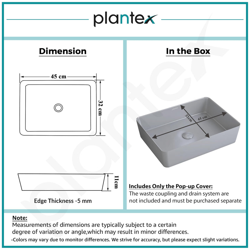 Plantex Melamine Wash Basin/Basin for Bathroom/Tabletop Wash Basin/Restaurants/Office (Grey, 18 x 13 x 4.5 Inch)-3