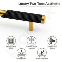 Plantex Stainless Steel & Aluminium Cabinet Handle/96mm Wardrobe Door Handle/Cupboard Pull-Push Handles for Home/Office - Pack of 2 (Black & Gold)-2
