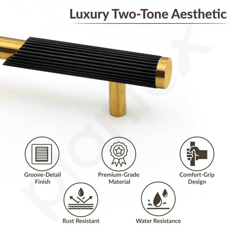 Plantex Stainless Steel & Aluminium Cabinet Handle/96mm Wardrobe Door Handle/Cupboard Pull-Push Handles for Home/Office - Pack of 2 (Black & Gold)-2
