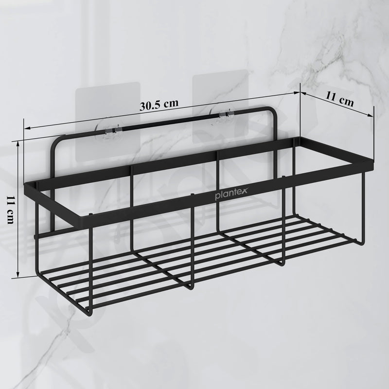 Plantex GI Steel Self Adhesive Bathroom Shelf/Wall Mounted Shelf for Bathroom with Magic Sticker/Bathroom Organiser (Black, Powder Coated)-3