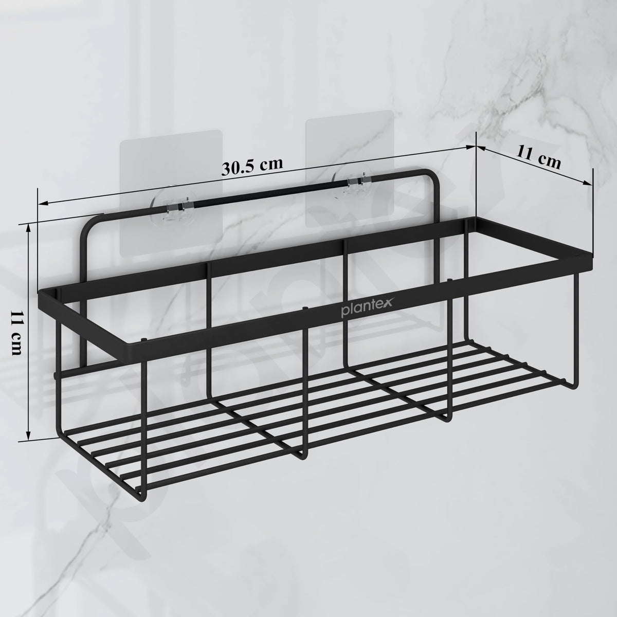 Plantex No Drill Bathroom Organiser/GI Steel Self Adhesive Shelf/Kitchen Shelf with Magic Sticker/Bathroom Accessories Set - Black, Powder Coated (Pack of 4)-3