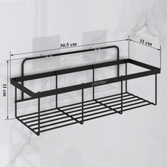 Plantex No Drill Bathroom Organiser/GI Steel Self Adhesive Shelf/Kitchen Shelf with Magic Sticker/Bathroom Accessories Set - Black, Powder Coated (Pack of 4)-3