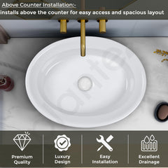 Plantex Ceramic Table Top Washbasin for Bathroom/Countertop Basin/Oval Counter Top Wash Basin for Home/Office/Hotel (21x16x6 Inch - White&Green)-4
