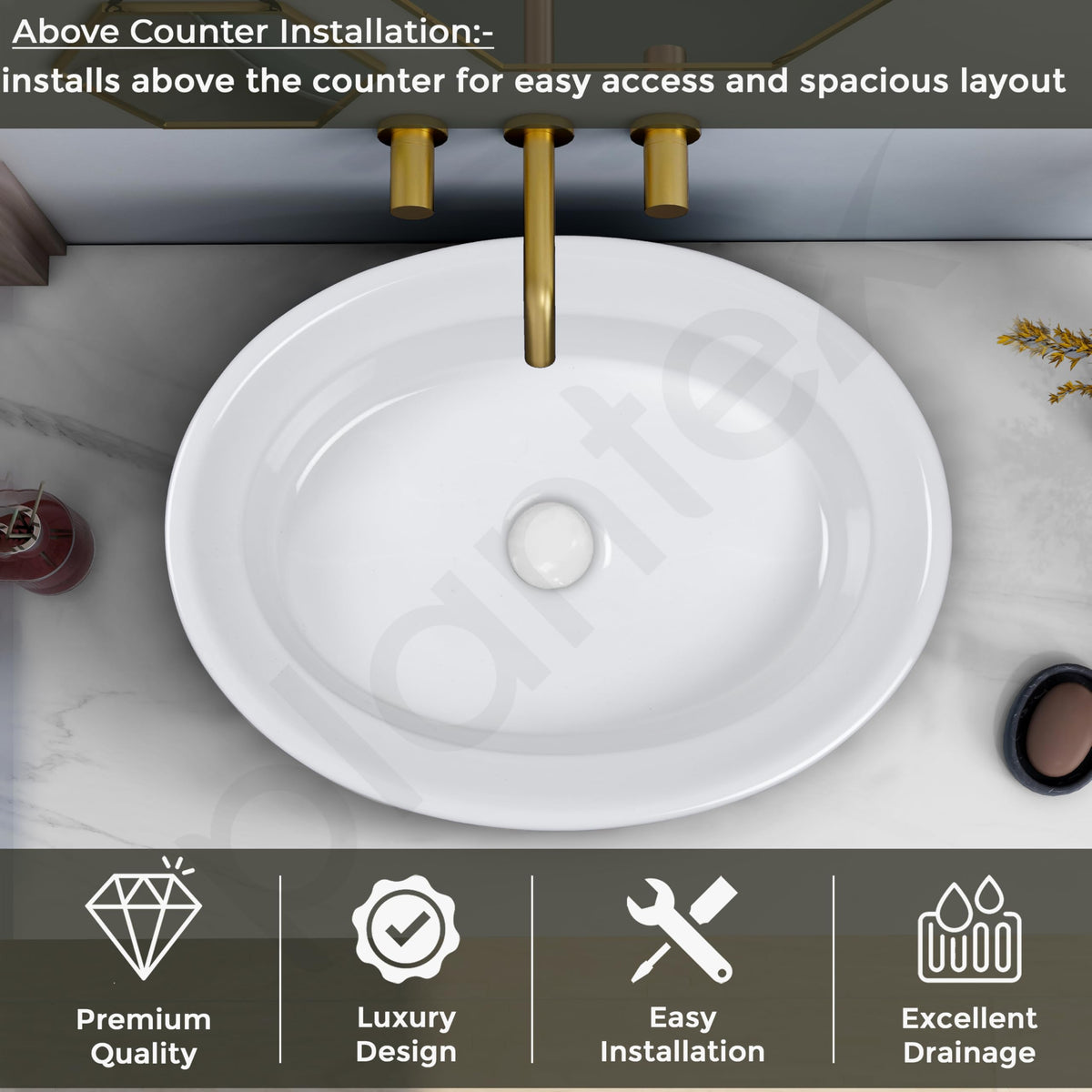 Plantex Ceramic Table Top Washbasin for Bathroom/Countertop Basin/Oval Counter Top Wash Basin for Home/Office/Hotel (21x16x6 Inch - White&Green)-4