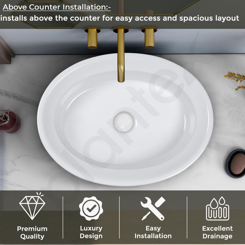 Plantex Ceramic Table Top Washbasin for Bathroom/Countertop Basin/Oval Counter Top Wash Basin for Home/Office/Hotel (21x16x6 Inch - White&Green)-4