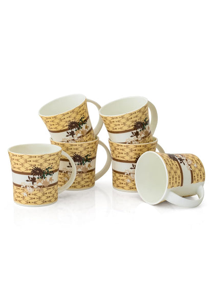 Clay Craft Fine Ceramic Printed Coffee/Tea Cups Set of 6-200 ml Each, Tea Cup Set of 6, Microwave & Dishwasher Safe, Mugs for Coffee, Cups Set of 6, Mug Set, Gift Set, Ideal for Gifting