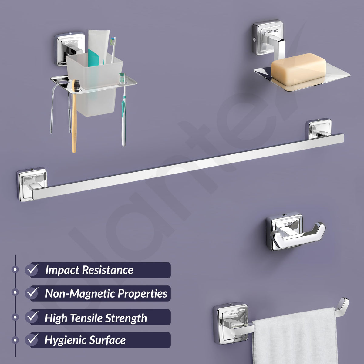 Plantex Decan 304 Grade Stainless Steel Towel Rod for Bathroom/Soap Holder/Napkin Ring/Tumbler Holder/Robe Hook/Bathroom Accessories - Chrome-2