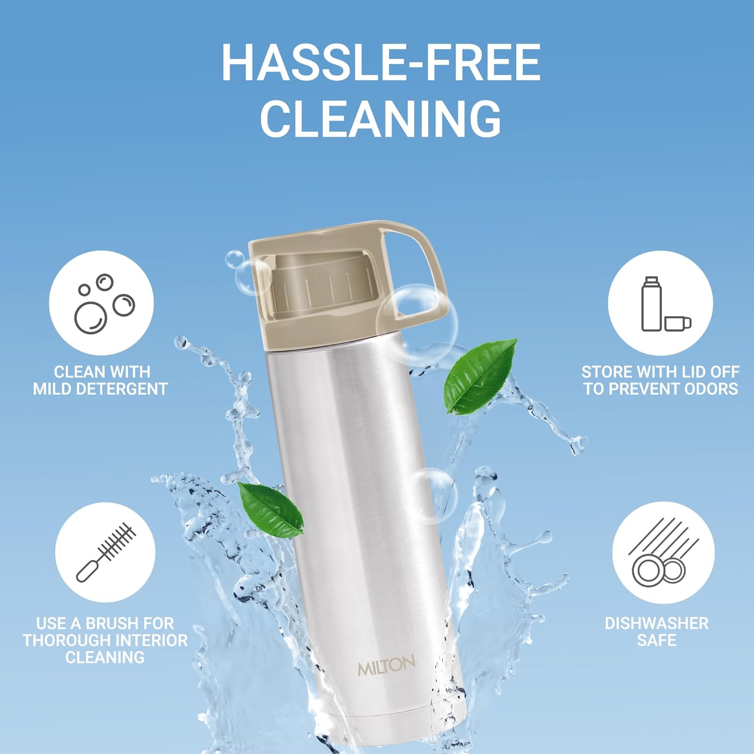 Milton Glassy 500 Thermosteel Vacuum Insulated Double Walled Flask with Drinking Cup lid & Jacket, 500 ml Water Bottles, 24 Hours Hot & Cold, Easy to Carry,Rust Proof, Tea, Coffee, Travel Bottle, Grey