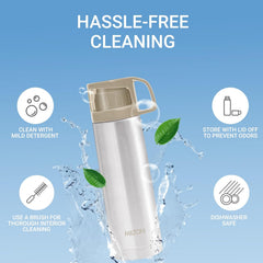 Milton Glassy 500 Thermosteel Vacuum Insulated Double Walled Flask with Drinking Cup lid & Jacket, 500 ml Water Bottles, 24 Hours Hot & Cold, Easy to Carry,Rust Proof, Tea, Coffee, Travel Bottle, Grey