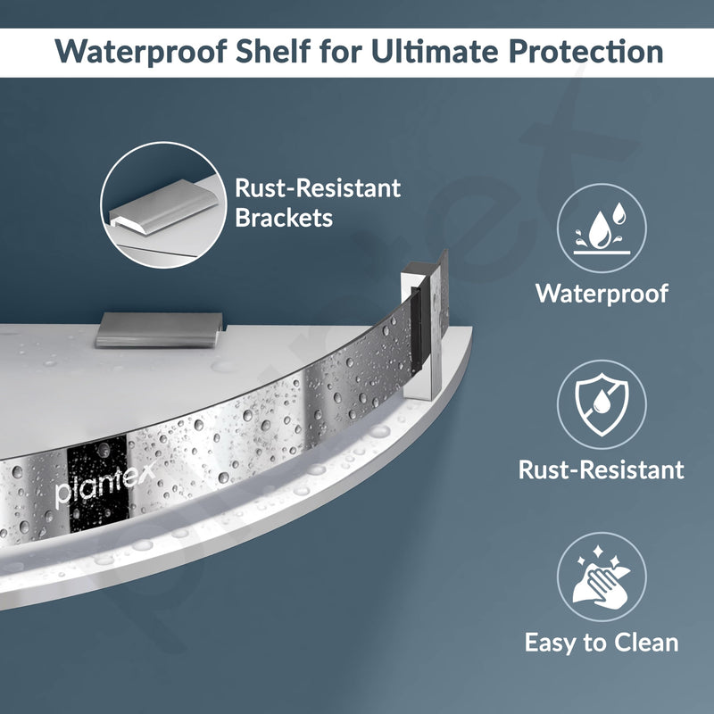 Plantex Bathroom Corner Shelf for Wall Acrylic/Wall Mounted Shelf for Bathroom with Stainless Steel Railings/Wash Room Accessories Items (White, 10x10 inches)-2