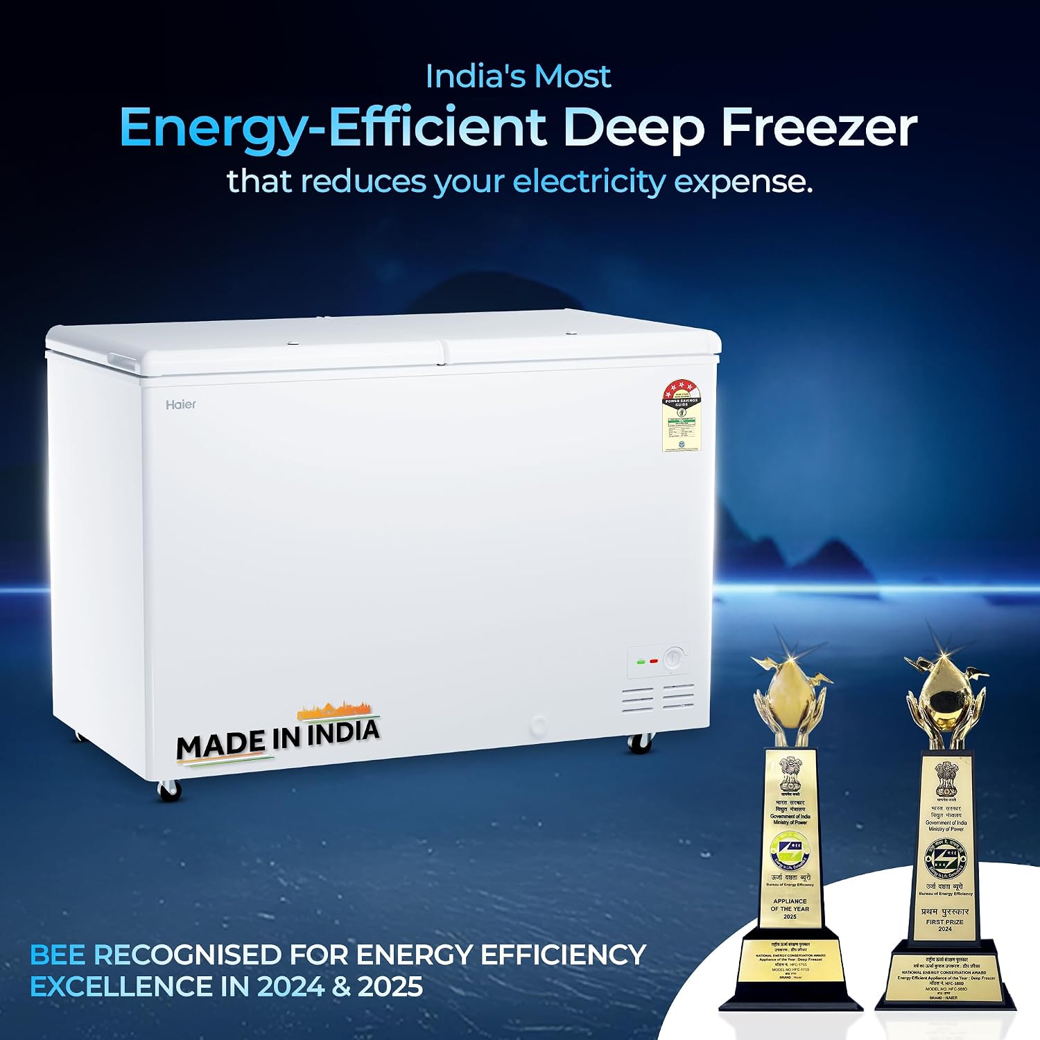 Haier HFC-320DPW4, Double Door Convertible Deep Freezer, 5 Side Freezing, Dual Condenser, Inside Metal Liner with 70mm Puff Thickness (White 310L)