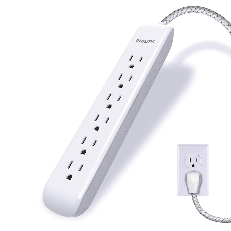 Philips Surge Protector Power Strip, Extra Long Power Cord, Designer Braided Extension Cord