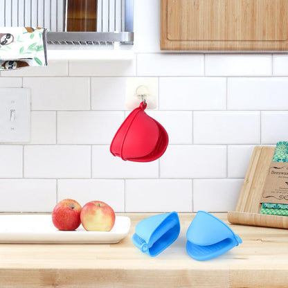 2 Pairs Mini Oven Gloves, Silicone Oven Mitts Heat Resistant, Silicone Potholders Cooking Pinch for Kitchen Cooking & Baking (Red and Blue)