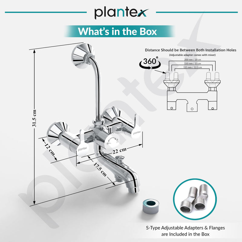 Plantex Pure Brass 3 in 1 Wall Mixer for Bathroom with L-Bend Provision for Overhead and Hand Shower/Mixer Tap for Bathroom with Water Saving Aerator and Brass Wall Flange (ORE-1421)-3