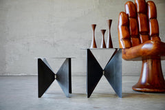 Solid Sheesham Wooden Side Table/Plant Stand with Geometric Design and Round Top Minimalist Home Décor Accent f