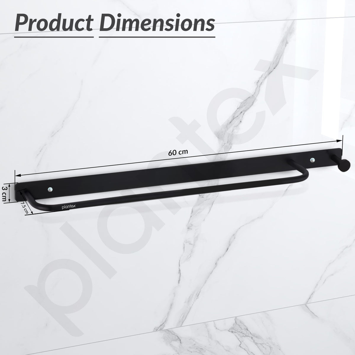 Plantex Towel Holder for Bathroom/Stainless Steel 24 inch Towel Rod/Towel Bar/Towel Hanger/Bathroom Accessories -Pack of 1 (Black)-3