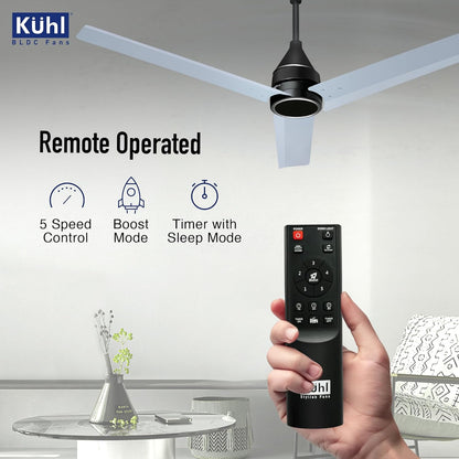 KUHL Arctis A4 1200 mm BLDC 65% Power Saving BLDC Ceiling Fan With Remote | BEE 5 Star Rated & ISI Marked | High Air Flow | 5 Year Warranty on Motor | Silver Mist