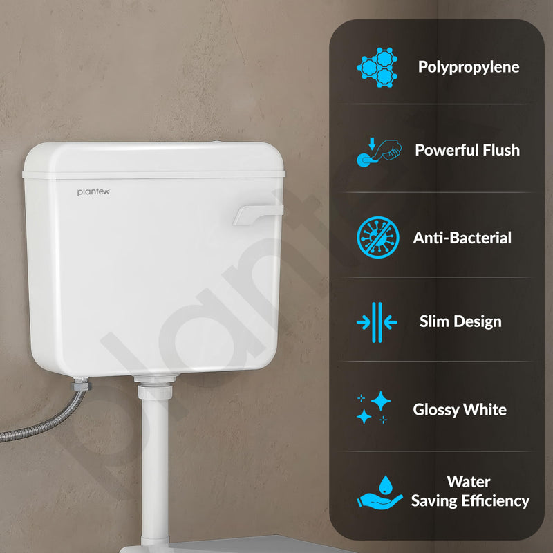 Plantex Indian Toilet with Flush Tank/Ceramic Squating Pan/Flushing Cistern for Bathroom/Indian Commode with 8 ltr. Capacity Flush Tank - Combo (White) (Model APS-2262)-5